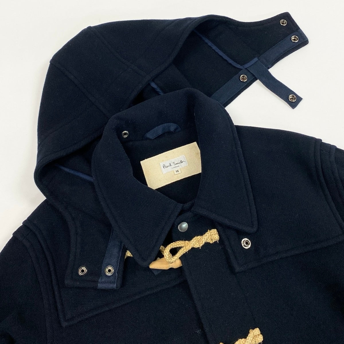 72f2 Paul Smith LONDON ポールスミス ダッフルコート フーデットコート 2way トグルボタン ウール混 サイズM ネイビー メンズ 紳士服o07t