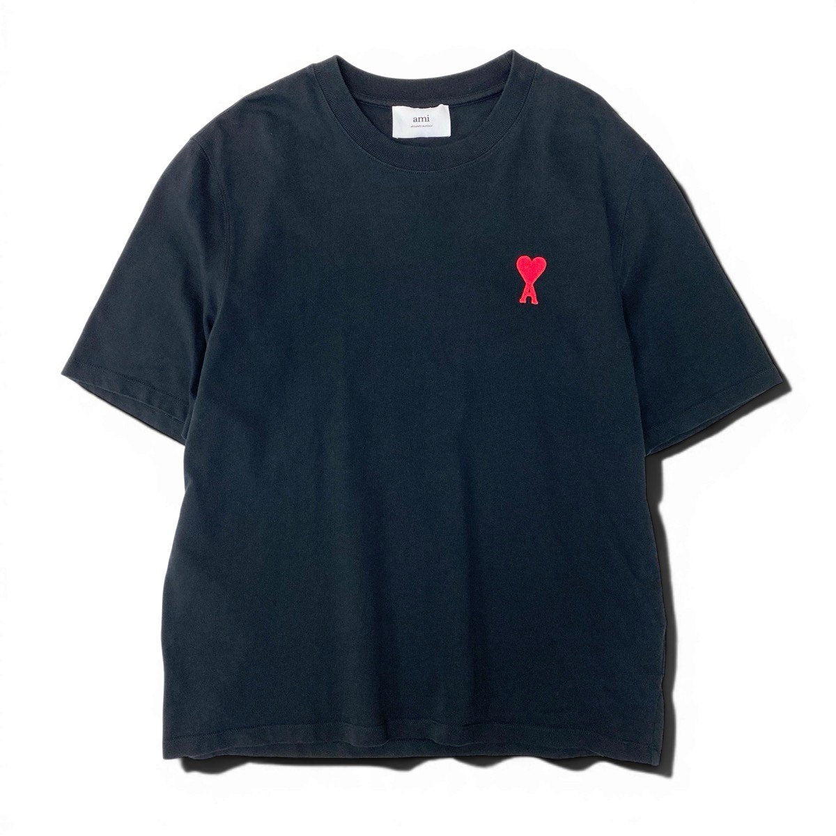 Ig9 AMI Paris アミパリス ハート刺繍 半袖Tシャツ カットソー サイズM ブラック コットン100％ メンズ 紳士服u02t