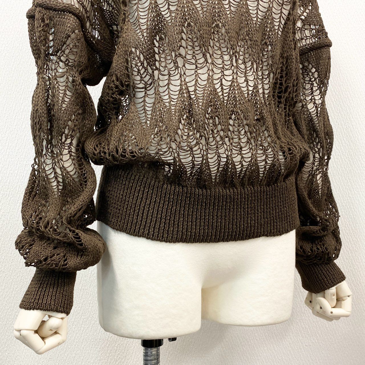 56l12 《新品同様》 CristaSeya クリストセヤ LINEN LACE SWEATER リネンレースセーター ニット 14VD-LI-BR サイズS ブラウン リネン100％ レディース イタリア製