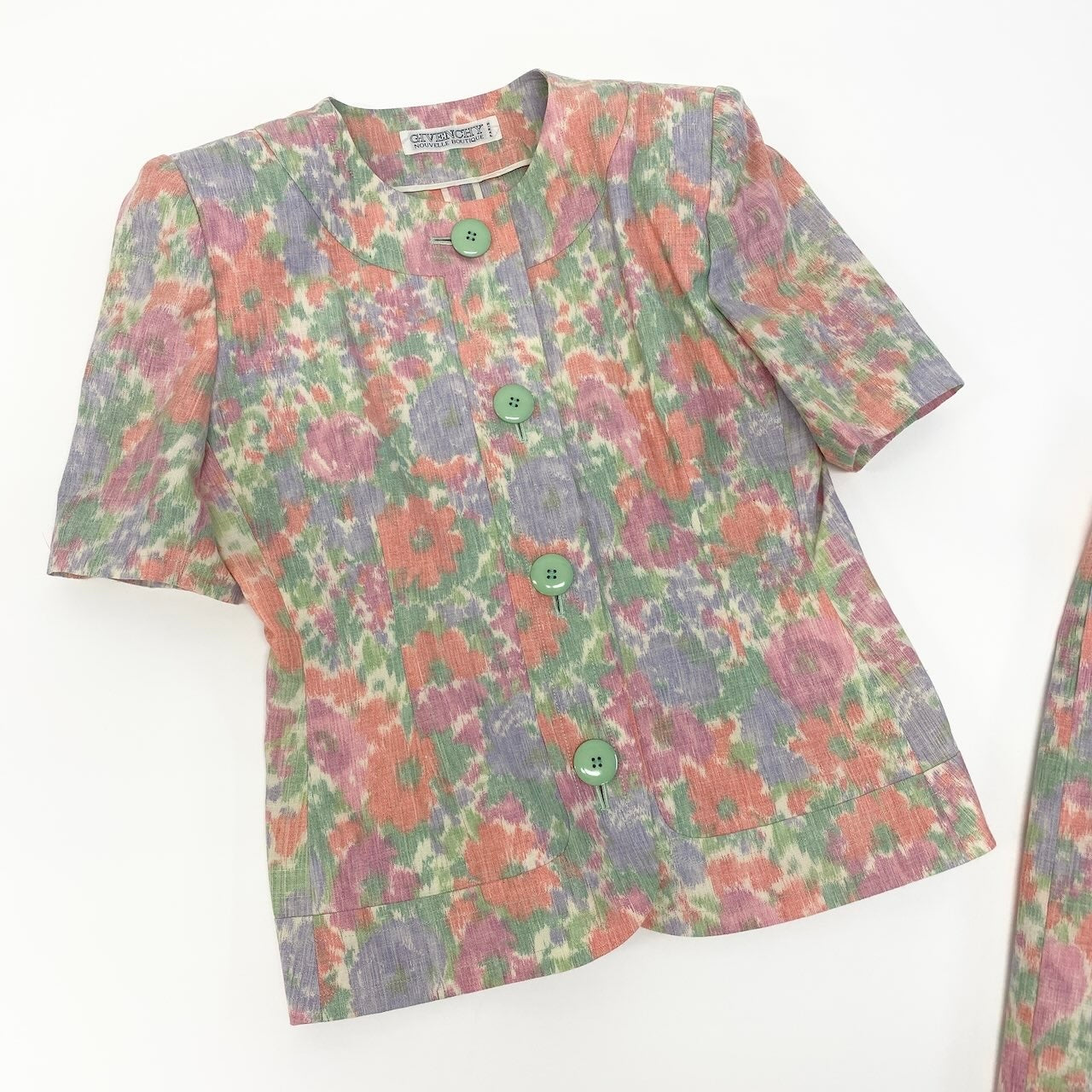 17c16 GIVENCHY ジバンシー スカートセットアップ 半袖ジャケット タイトスカート 花柄 12サイズ マルチカラー レディース 女性用u02t