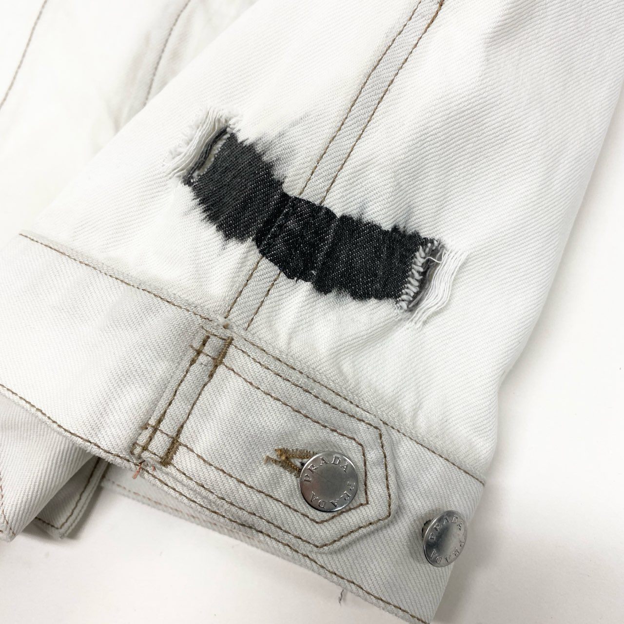 24k28 PRADA プラダ デニムベスト トップス ロゴ 52 ホワイト コットン メンズ イタリア製 00su02t