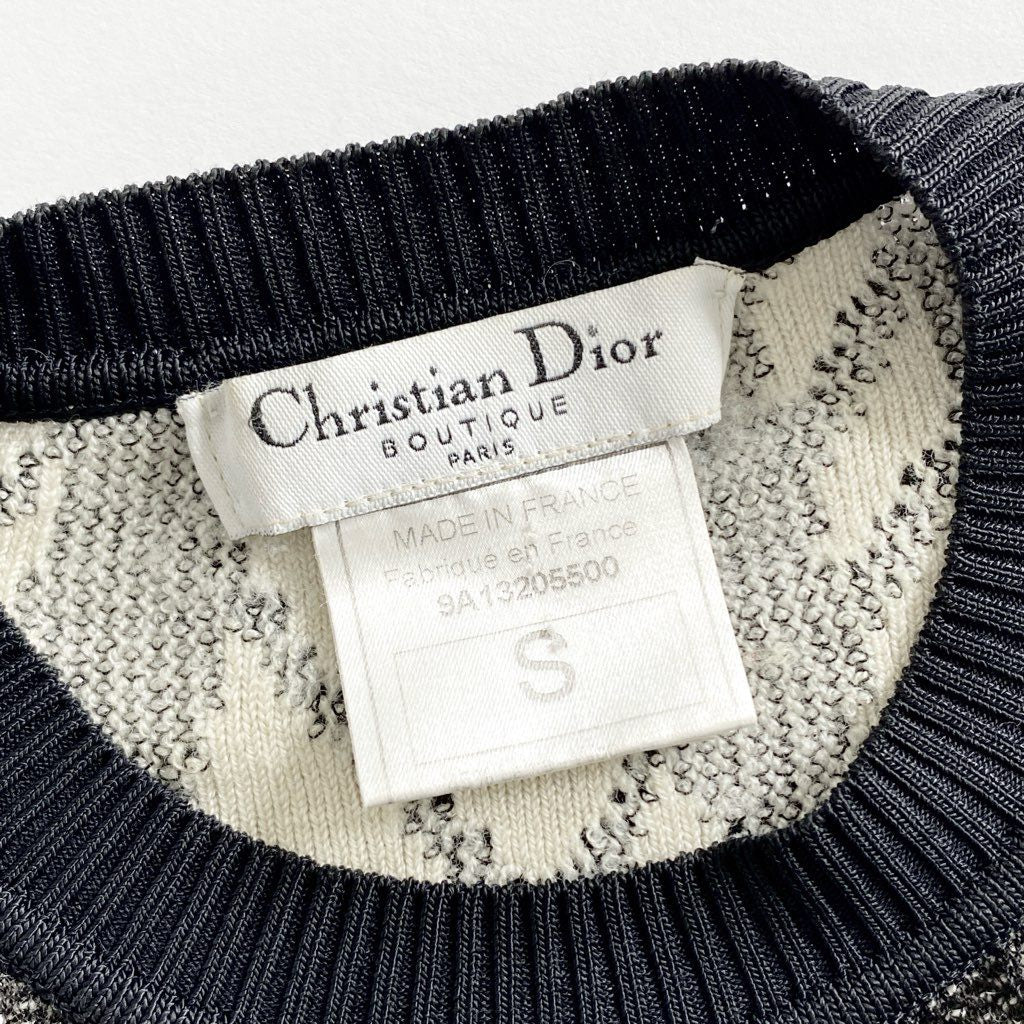 7e3 Christian Dior クリスチャンディオール ショート丈 ニットセーター リブニット メッシュデザイン S ブラック レディース