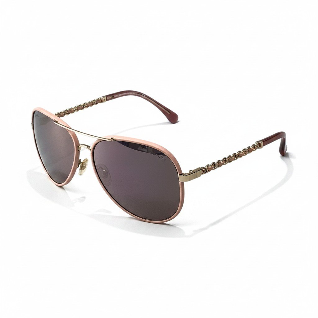 《極美品》 CHANEL シャネル パイロットシェイプ チェーン ティアドロップ サングラス Coco Mark Side Chain Pilot Sunglasses 4219-Q 59□14 ピンク ケース クロス付t18rt18r