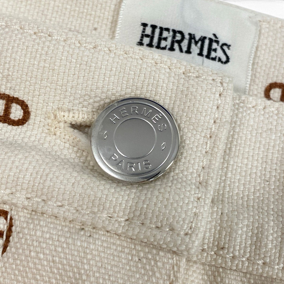 Ij15 【未使用タグ付】 Hermès エルメス シェーヌダンクル セリエボタン カラーパンツ サイズ34 アイボリー レディースo07t