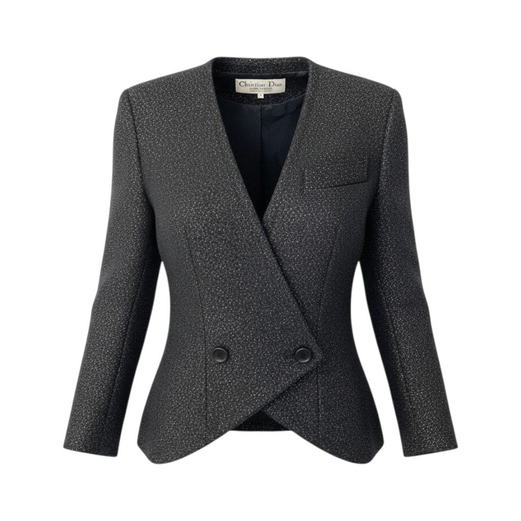 Ec5 Christian Dior クリスチャンディオール ツイードジャケット ダブルブレスト ラメ 7サイズ ブラック ウール100％ レディース 女性用o07t