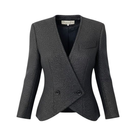 Ec5 Christian Dior クリスチャンディオール ツイードジャケット ダブルブレスト ラメ 7サイズ ブラック ウール100％ レディース 女性用o07t