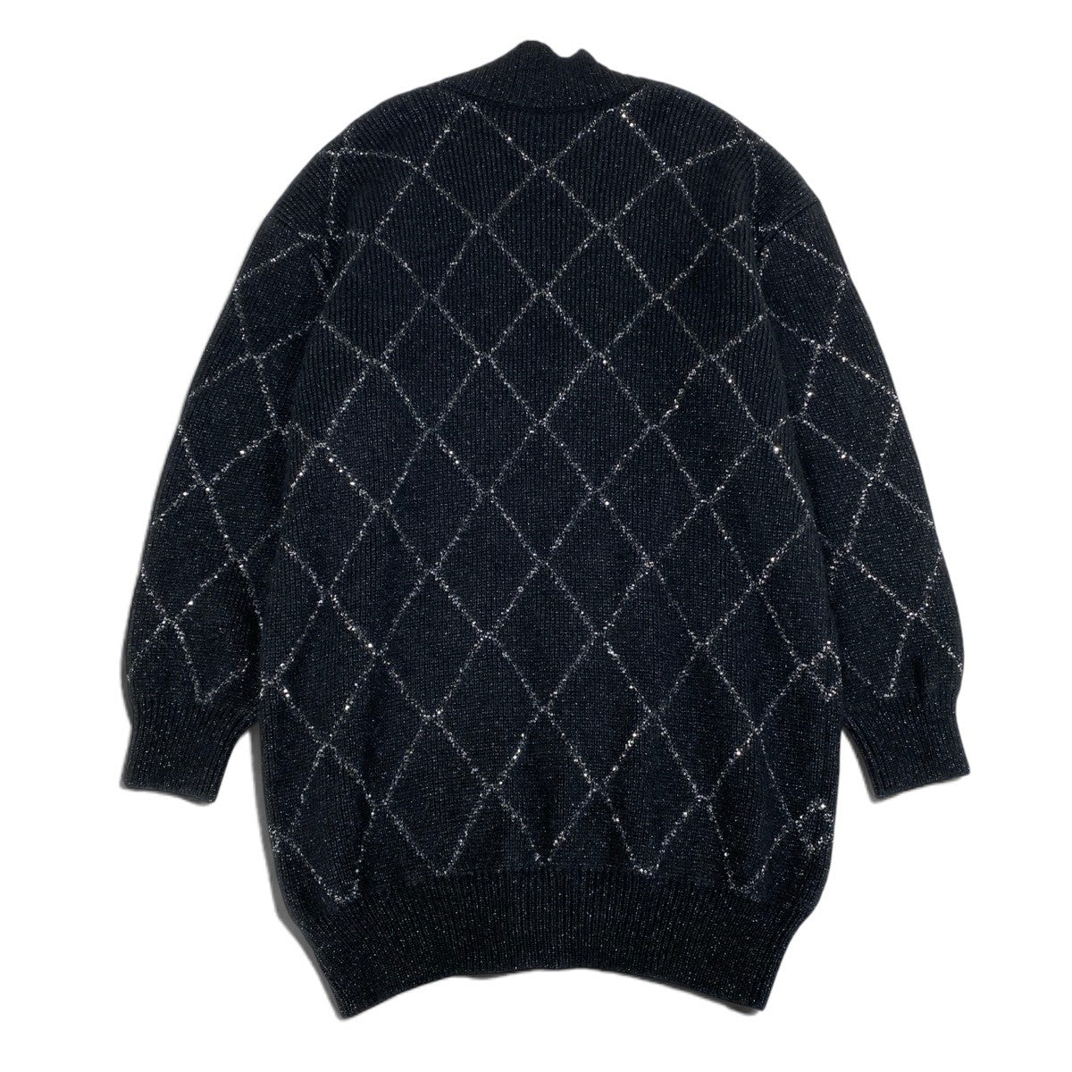 Ei4 【美品】 SAINT LAURENT サンローラン 2022FW スパンコール アーガイル ロングカーディガン サイズM ブラック レディースk02i
