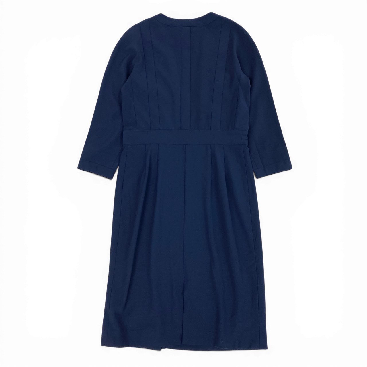 44a15 【archive】CHANEL ヴィンテージ シャネル 1991年 ランウェイ ココマークボタン ワンピース 長袖ワンピース サイズ38 ネイビー ウール100 レディースta1