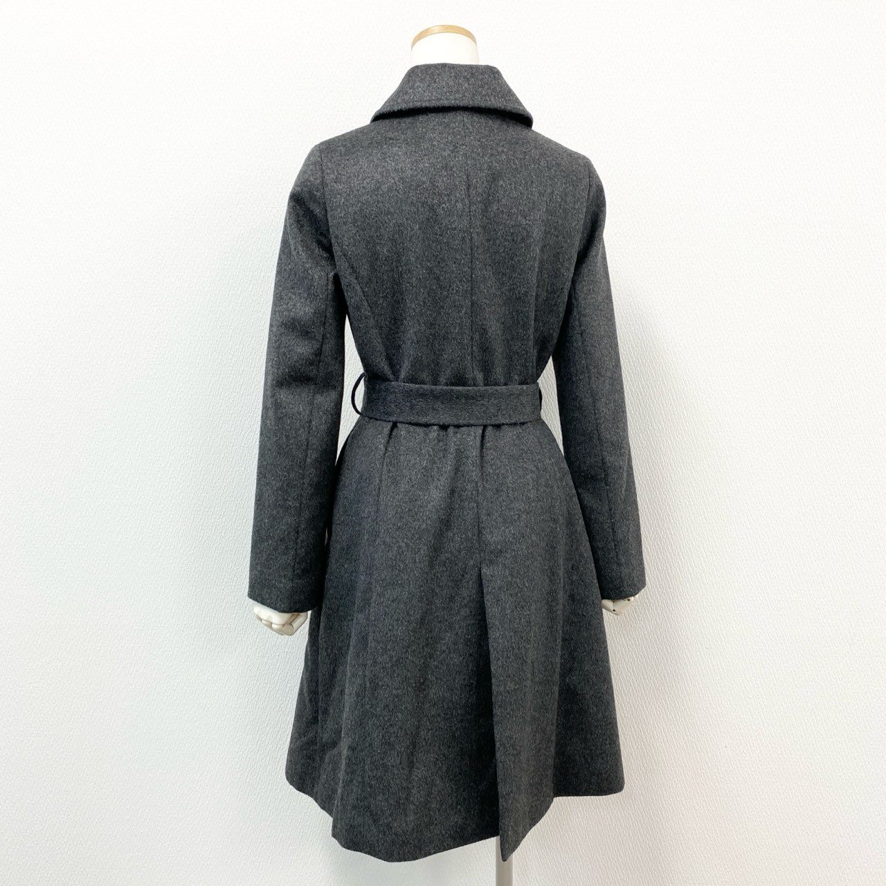 58f20 BARNEYS NEWYORK バーニーズニューヨーク 総カシミヤ ベルテッドステンカラーコート ロングコート 38 グレー Pure Cashmere カシミヤ100 カシミア レディース