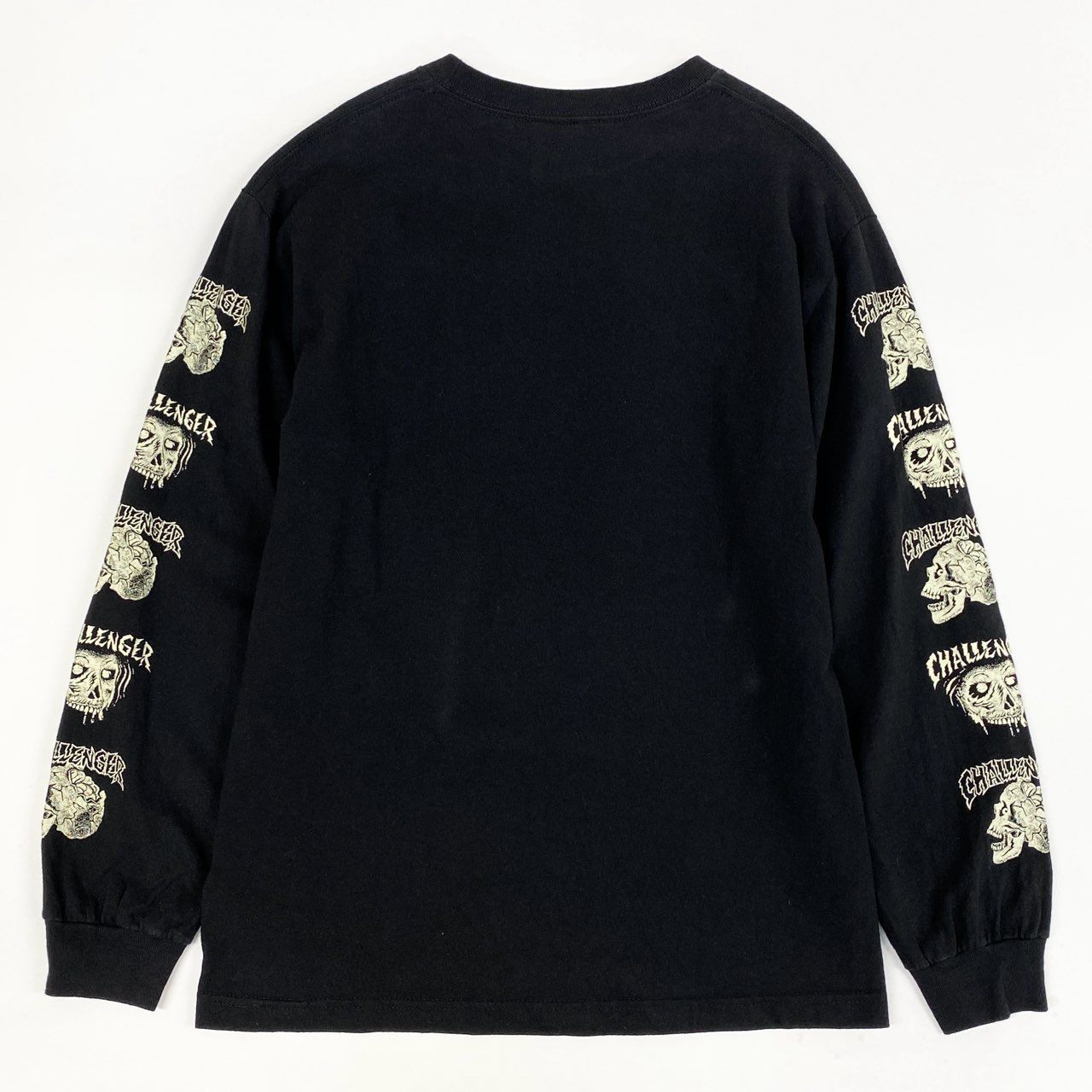 68a24 CHALLENGER チャレンジャー ロングスリーブTシャツ ロゴプリント ZOMBIE SKULL クルーネック M ブラック メンズ 男性用o07t