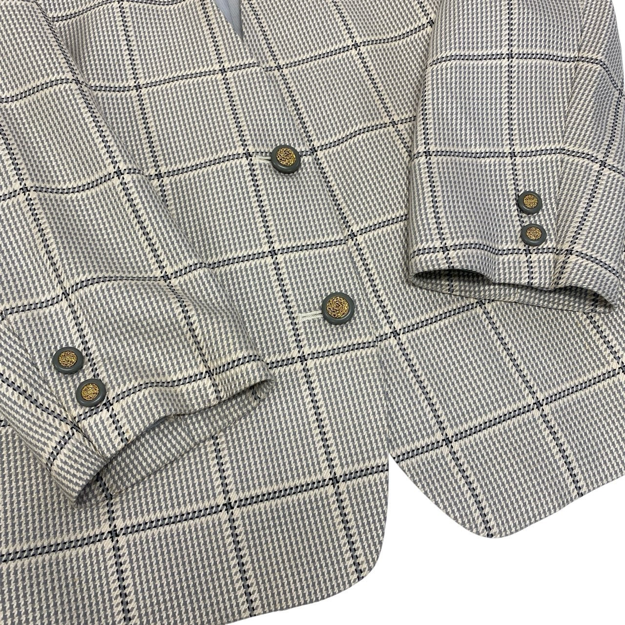 5c5 Vintage Burberrys バーバリーズ スカートスーツ セットアップ 装飾ボタン ノーカラー 11 グレー系 チェック レディースu02t