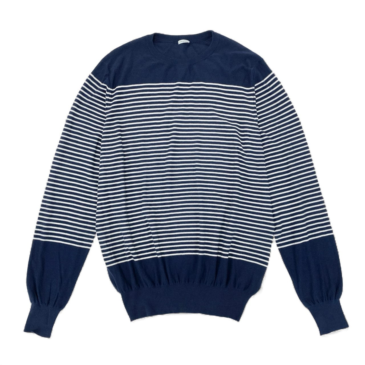 27L1 《未使用保管品》 malo マーロ ニットセーター ロングスリーブ ボーダー柄 ハイゲージニット メンズ 紳士服 50 ネイビー ホワイト コットン100％u02t