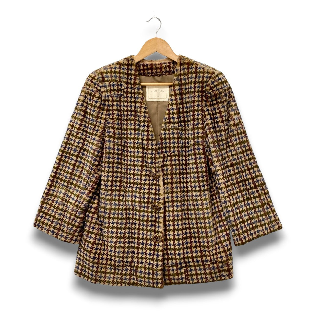 87c6 KIMIJIMA キミジマ シェアードファー 千鳥チェック コート サイズF 本毛皮 Shared Fur Coatt18r