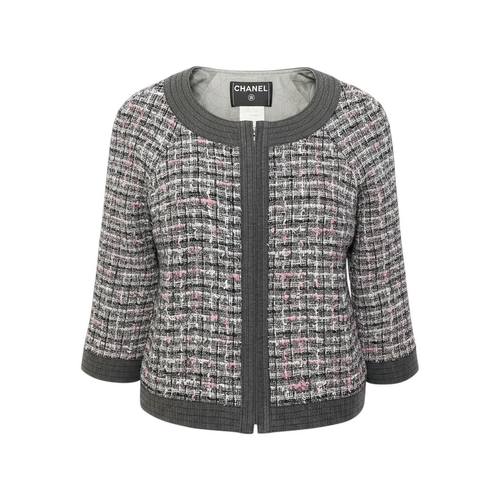 46e11 CHANEL シャネル 2007SS ジップアップツイードジャケット ノーカラージャケット P30546W03870 B3156 38サイズ マルチカラー レディース 女性用ta1