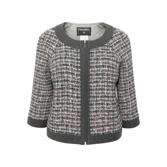 46e11 CHANEL シャネル 2007SS ジップアップツイードジャケット ノーカラージャケット P30546W03870 B3156 38サイズ マルチカラー レディース 女性用ta1