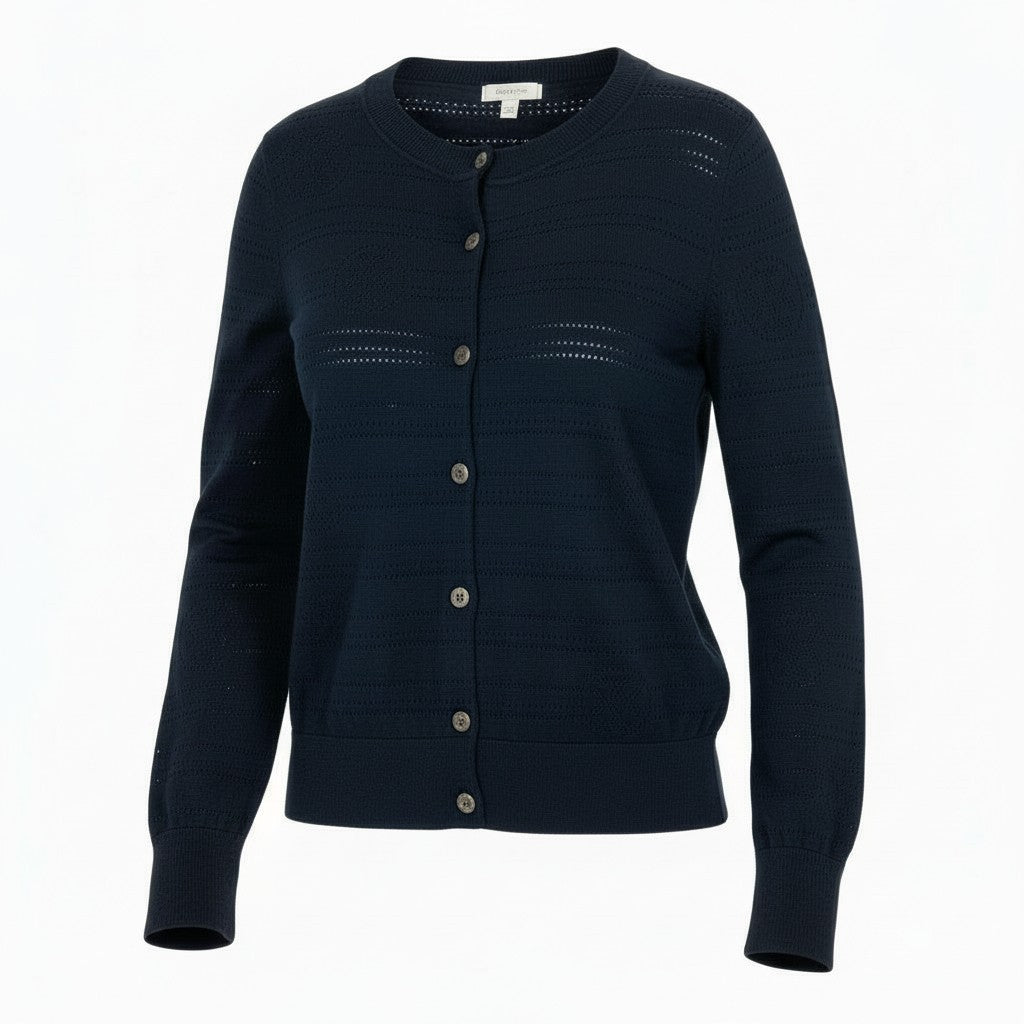 65a14【美品】 HERMES エルメス ニットカーディガン ロングスリーブ 総柄 ロゴ コットンブレンド〇 イタリア製 レディース 女性用 サイズ36 ブラックo07t