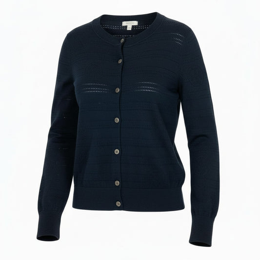 65a14【美品】 HERMES エルメス ニットカーディガン ロングスリーブ 総柄 ロゴ コットンブレンド〇 イタリア製 レディース 女性用 サイズ36 ブラックo07t