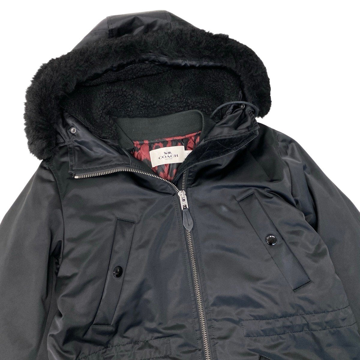 52h18 COACH コーチ フーデット ダウンコート アウター ライナー付 サイズS ブラック レディースu02t