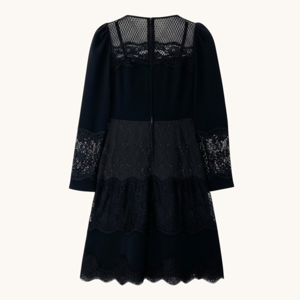 e10 DOLCE&GABBANA レースドレス レース切替ワンピース パフスリーブ イタリア製 36サイズ ブラック 画像参照 レディース 女性用k02i
