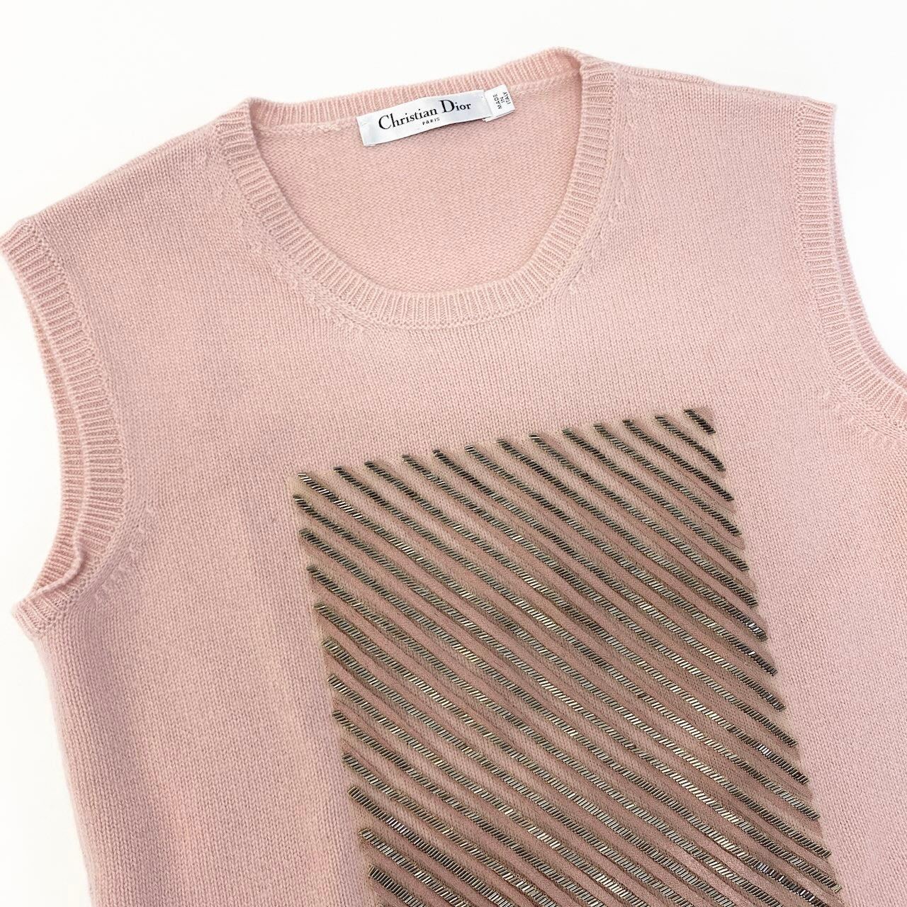 Ed15 Christian Dior クリスチャンディオール カシミヤ100 ビジュー ニットトップ Cashmere Bijou Knit Top サイズ40 ピンク 近年モデルt18r