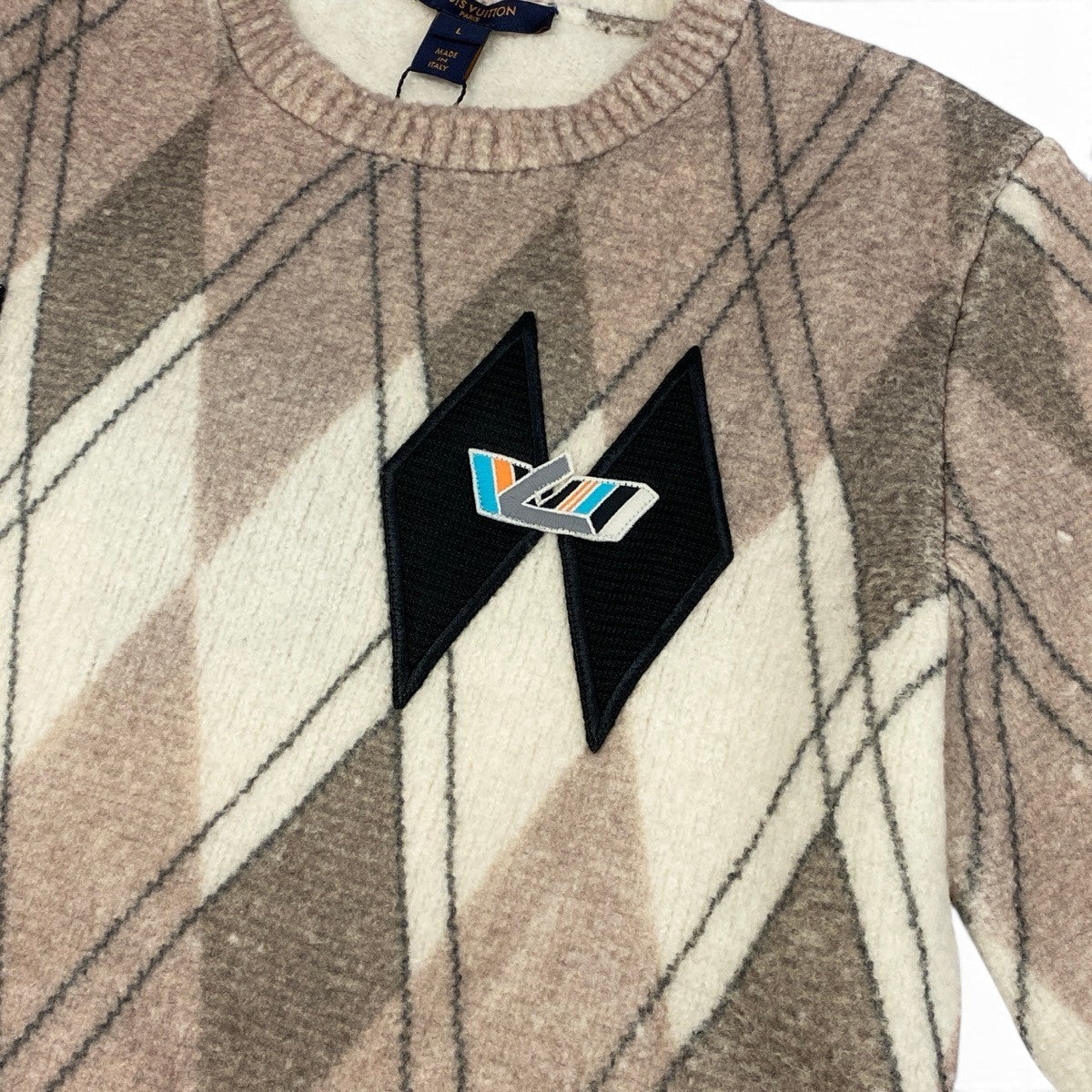 Ii3 【未使用タグ付】 LOUIS VUITTON ルイヴィトン アーガイルプリント ニットプルオーバー サイズL マルチカラー レディースk02i