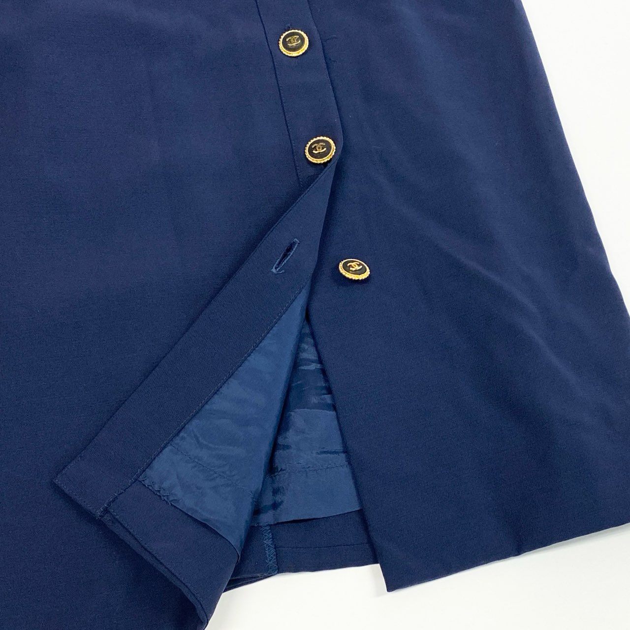 Ca15 【archive】CHANEL ヴィンテージ シャネル 1991年 ランウェイ ココマークボタン ワンピース 長袖ワンピース サイズ38 ネイビー ウール100 レディースta1