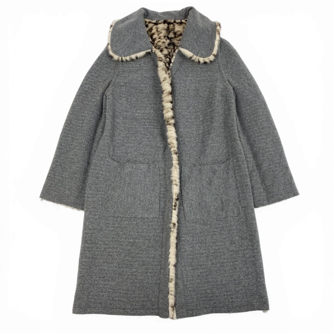 70b9 FENDI フェンディ レオパード柄染めミンク カシミヤ100％ リバーシブル ミンクコート 毛皮コート 40 ミンク カシミア レディースta1