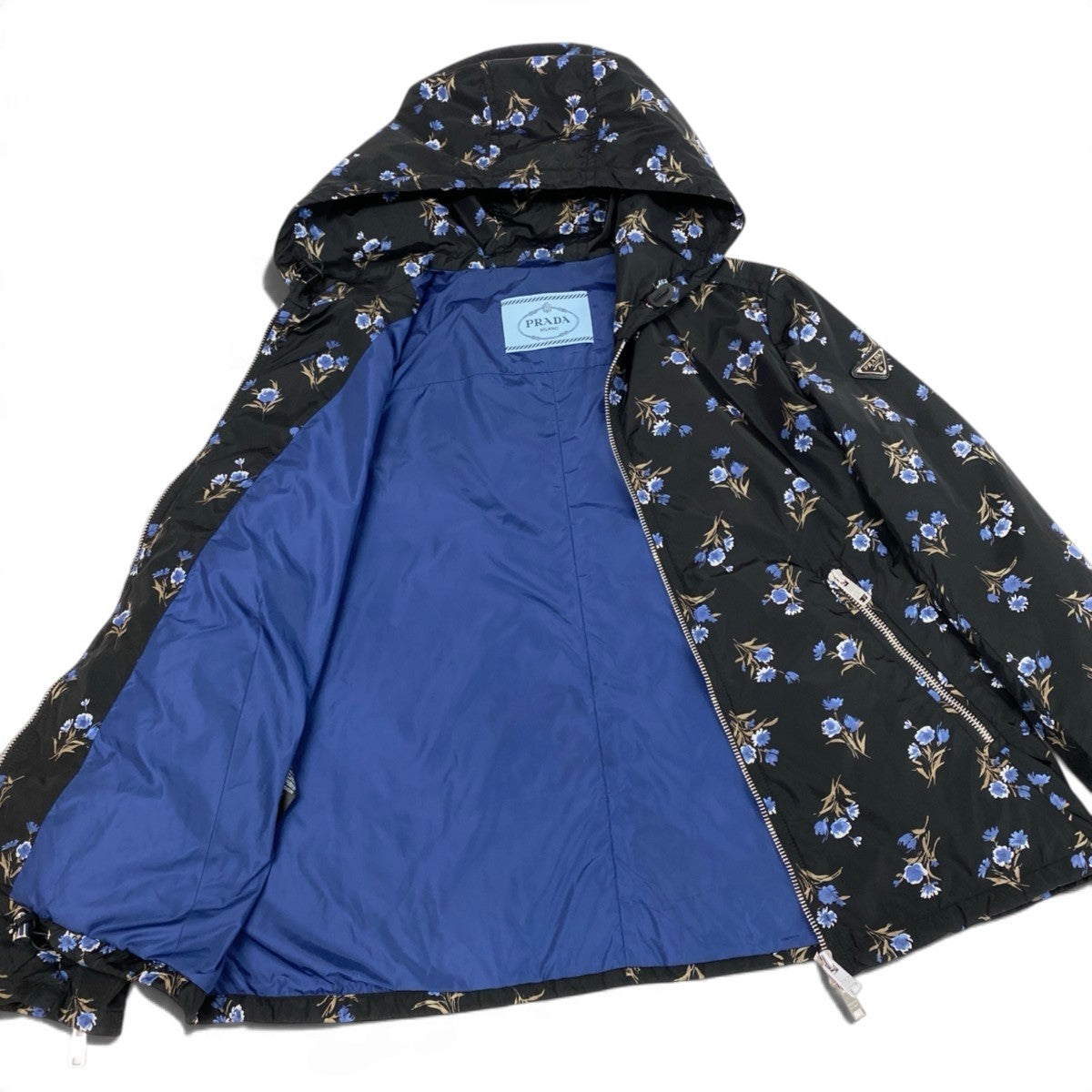 Ej15 【美品】 PRADA プラダ 三角ロゴ 花柄 ナイロンジャケット パーカー 29Z597 サイズ36 ブラック ナイロン100％ レディースo07t