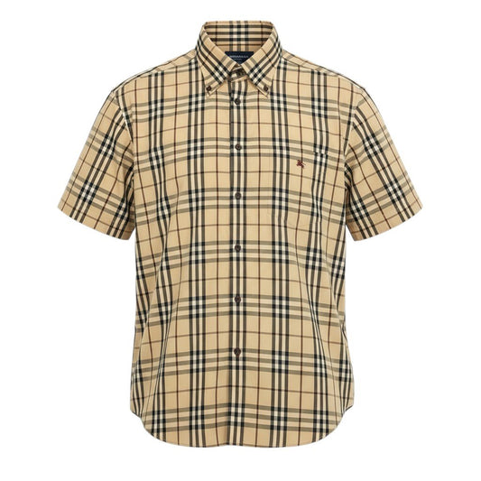 Ic2 BURBERRY BLACK LABEL バーバリーブラックレーベル 半袖シャツ トップス ノバチェック ホース刺繡 3 ベージュ系 コットン メンズu02t