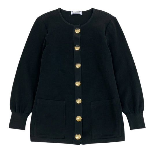 Ee25 YVES SAINT LAURENT イヴサンローラン YSL カーディガン ノーカラー ニットジャケット 金ボタン サイズM ブラック レディース 女性服o07t