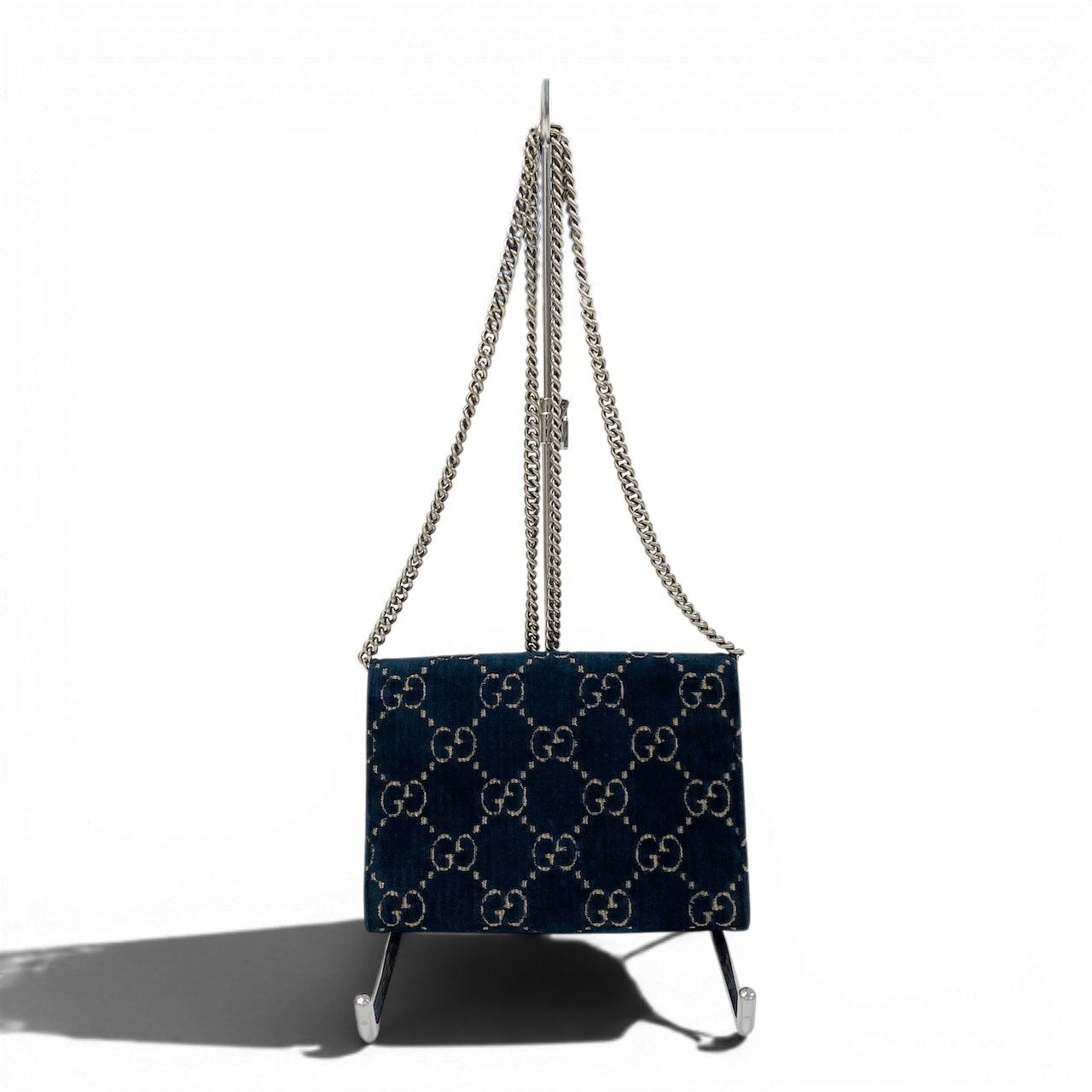 e4 《美品》 GUCCI グッチ デュオニソス GG モノグラム クロスボディバッグ Dionysus Velvet Monogram Bag ネイビーt18r