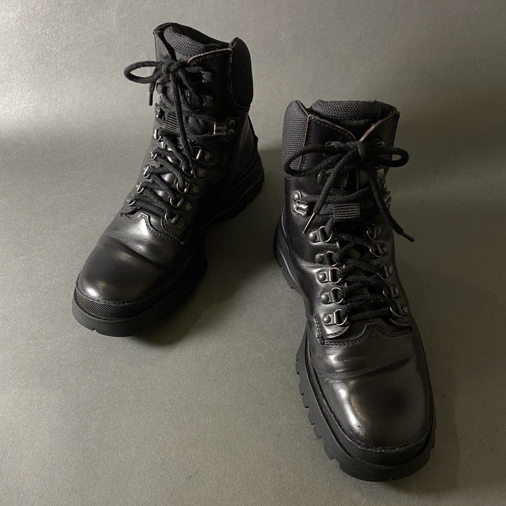 2h3 PRADA プラダ レースアップ トレッキングブーツ 5 1/2 ブラック レザー Leather Boots vibram シューズ メンズ 男性用