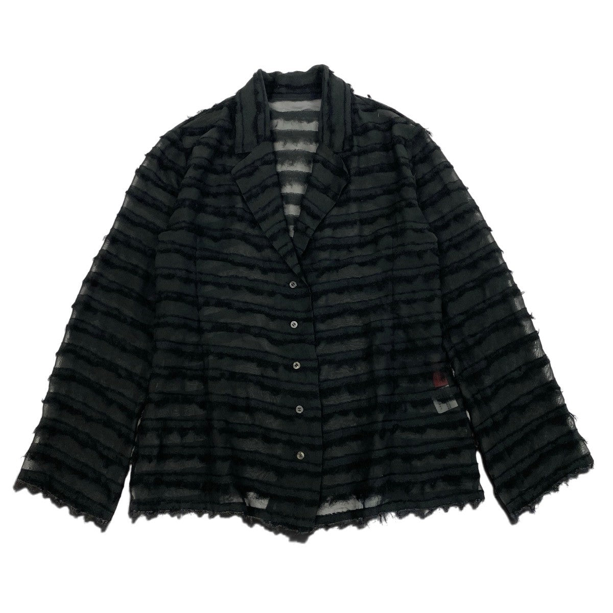 Ah28 ISSEY MIYAKE Haat イッセイミヤケ ハート ロングスリーブ シアーシャツ ボーダー サイズ2 ブラック レディースo07t