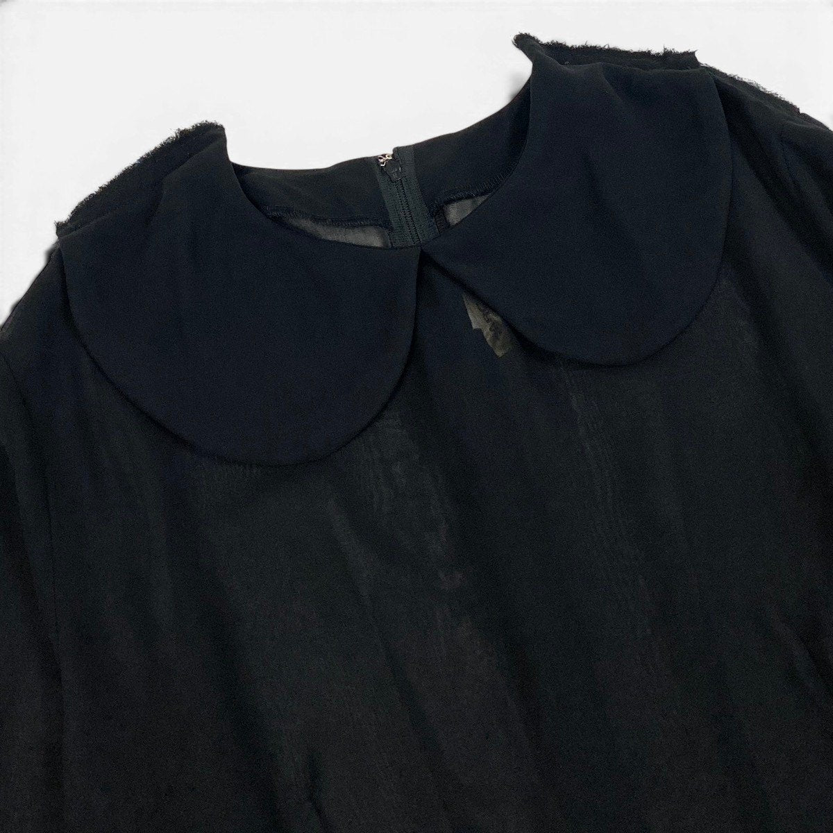 Ag23 COMME des GARCONS AD2018  フリルブラウス 丸襟 シースルー 日本製 XSサイズ ブラック ポリエステル100％ レディース 女性用ta2