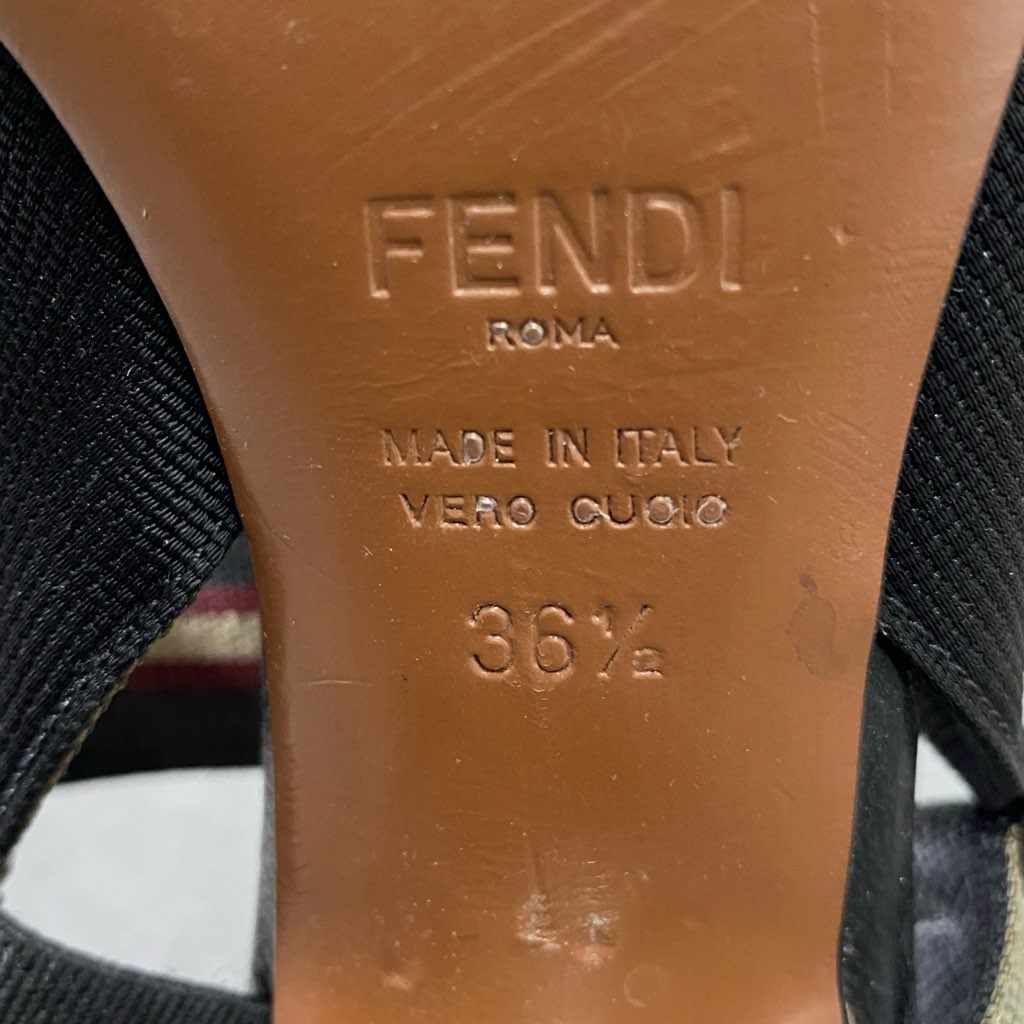 1f13 FENDI フェンディ コリブリ ズッカ柄 ミュールサンダル 36 1/2 ブラック ヒール シューズ イタリア製