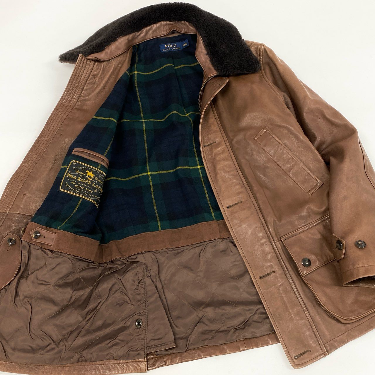 75i8 POLO RALPH LAUREN ポロラルフローレン BURHAM CAR COAT バーハム カーコート レザー ジャケット 襟着脱 ムートン S 170 ブラウン ラムレザー 羊革 メンズo07t