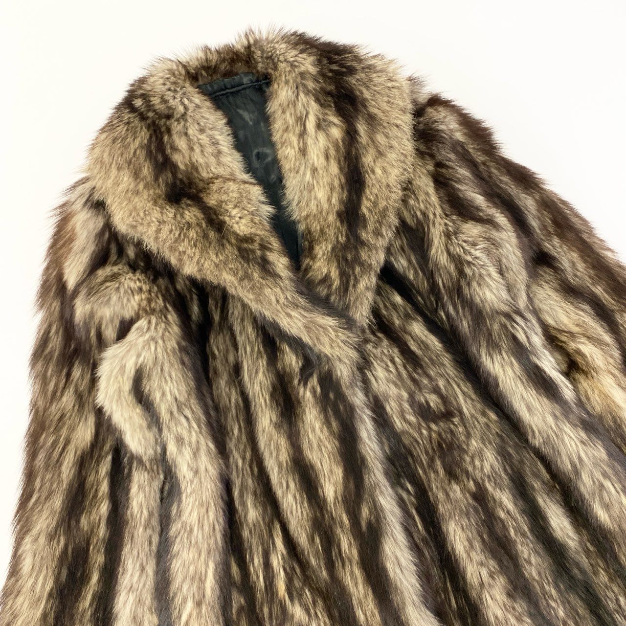 35a15 フォックスファー 丈103cm 超ロングコート サイズF 茶系 本毛皮 Fox Fur Super Long Coatt18r