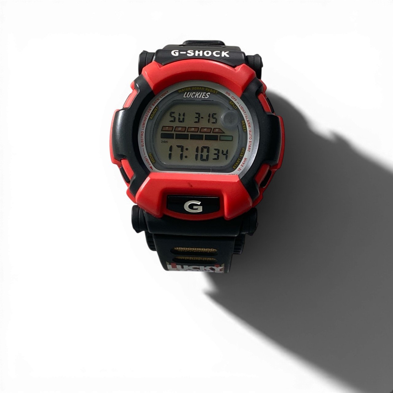 c23 【稼働品】CASIO G-SHOCK カシオ Gショック DW-002 ラッキーストライク デジタル腕時計 レッド/ブラック メンズウォッチk02i
