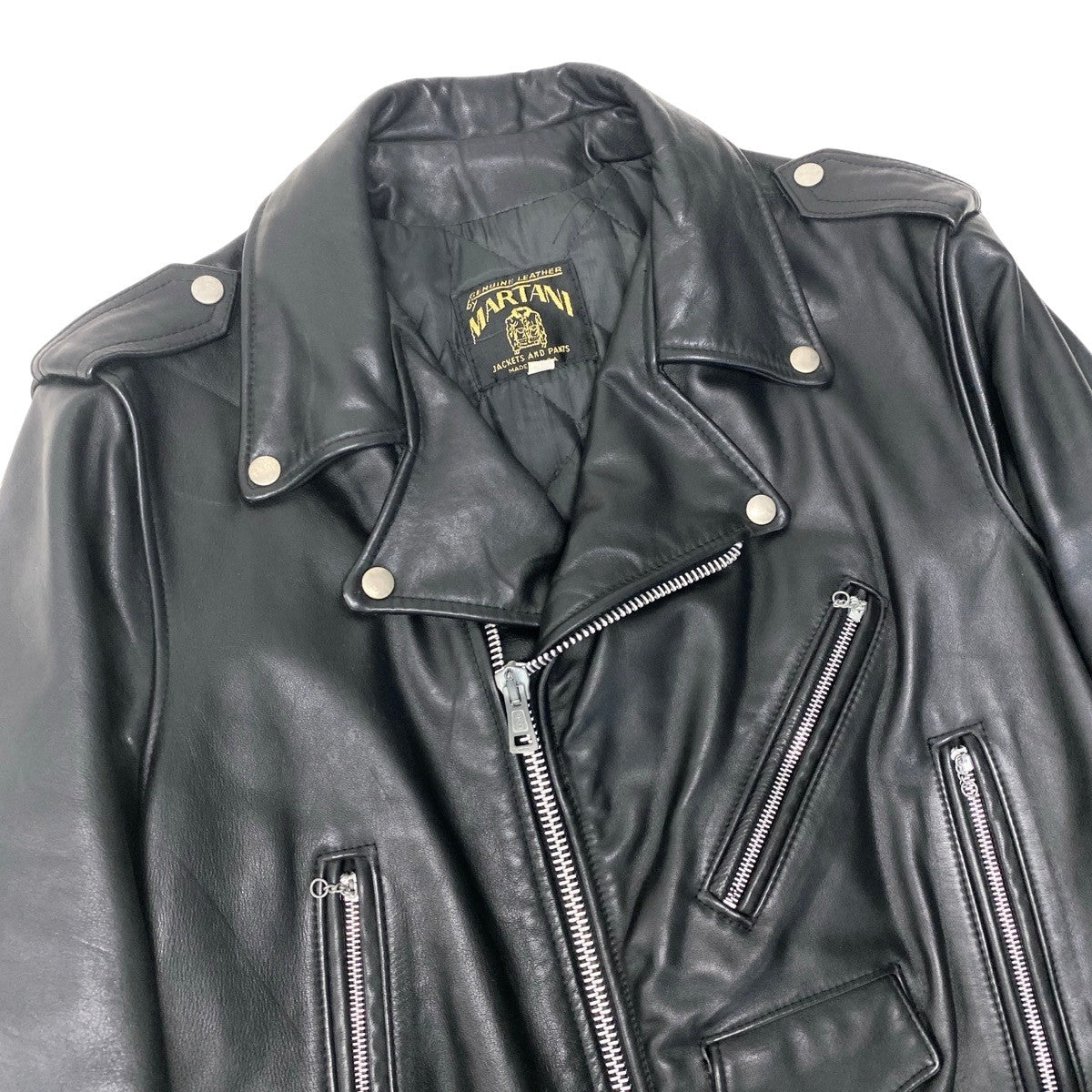 86f16 MARTANI マルターニ 70s～80s ライダースジャケット レザージャケット EMARジップ USA製 44サイズ ブラック レザー メンズ 男性用u02t