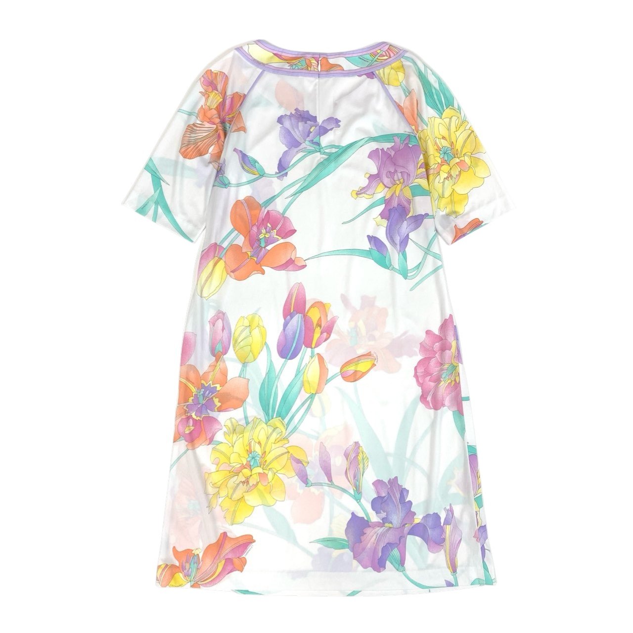 30b11 LEONARD レオナール 半袖Vネック花柄ワンピース カンカン素材 ストレッチ 0390322 40サイズ ホワイト レディース 女性用u02t