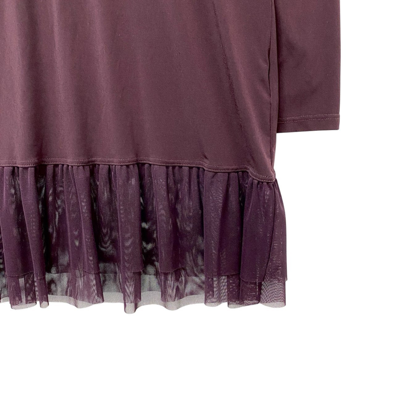 15c2 CHADORIAN チャドリアン ハイネックワンピース 膝丈 メッシュフリル切替 レディース 女性服 日本製 L パープルu02t