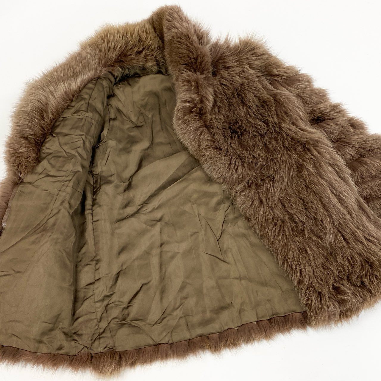 16a16 染め フォックスファーコート サイズF 茶系 本毛皮 Dyed Fox Fur Coat ポケット有t18r