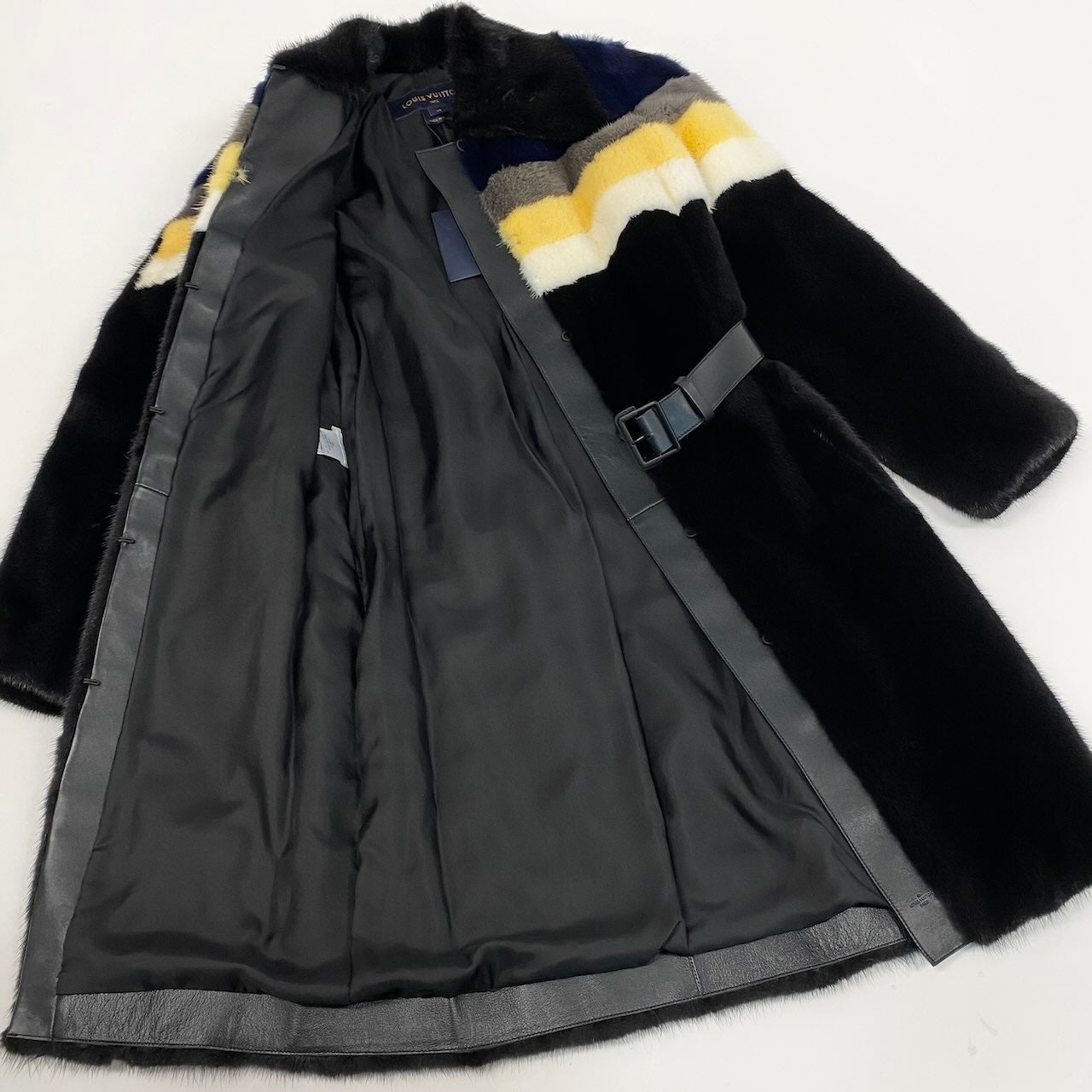 Ec31 《未使用》 LOUIS VUITTON ルイヴィトン 本毛皮 ミンクファー ロングコート Mink Fur Long Coat サイズ34 ブラック フランス製 裏地シルク ベルト付t18r