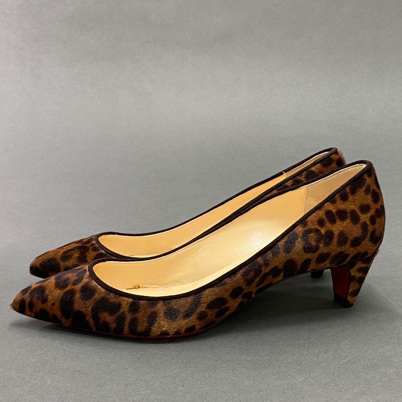 3a9 《美品》 Christian Louboutin クリスチャンルブタン PIGALLE 45 PONY LEOPARD レオパードパンプス 37 ブラウン ピガール ハラコ シューズ イタリア製