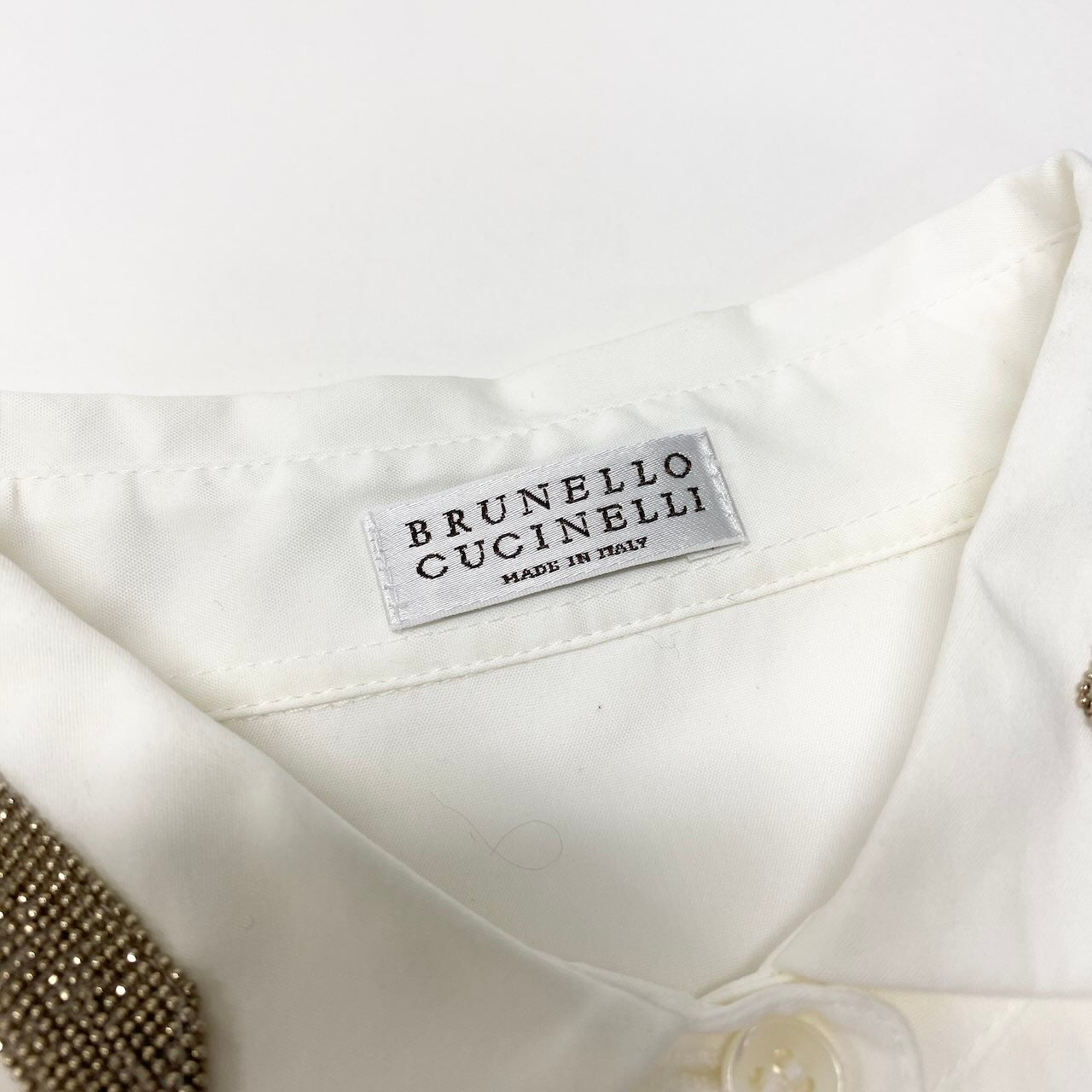 83c27 BRUNELLO CUCINELLI ブルネロクチネリ ロングスリーブシャツ ビーズ装飾 コットンブレンド 薄手 レディース 女性服 イタリア製 サイズXS ホワイトu02t