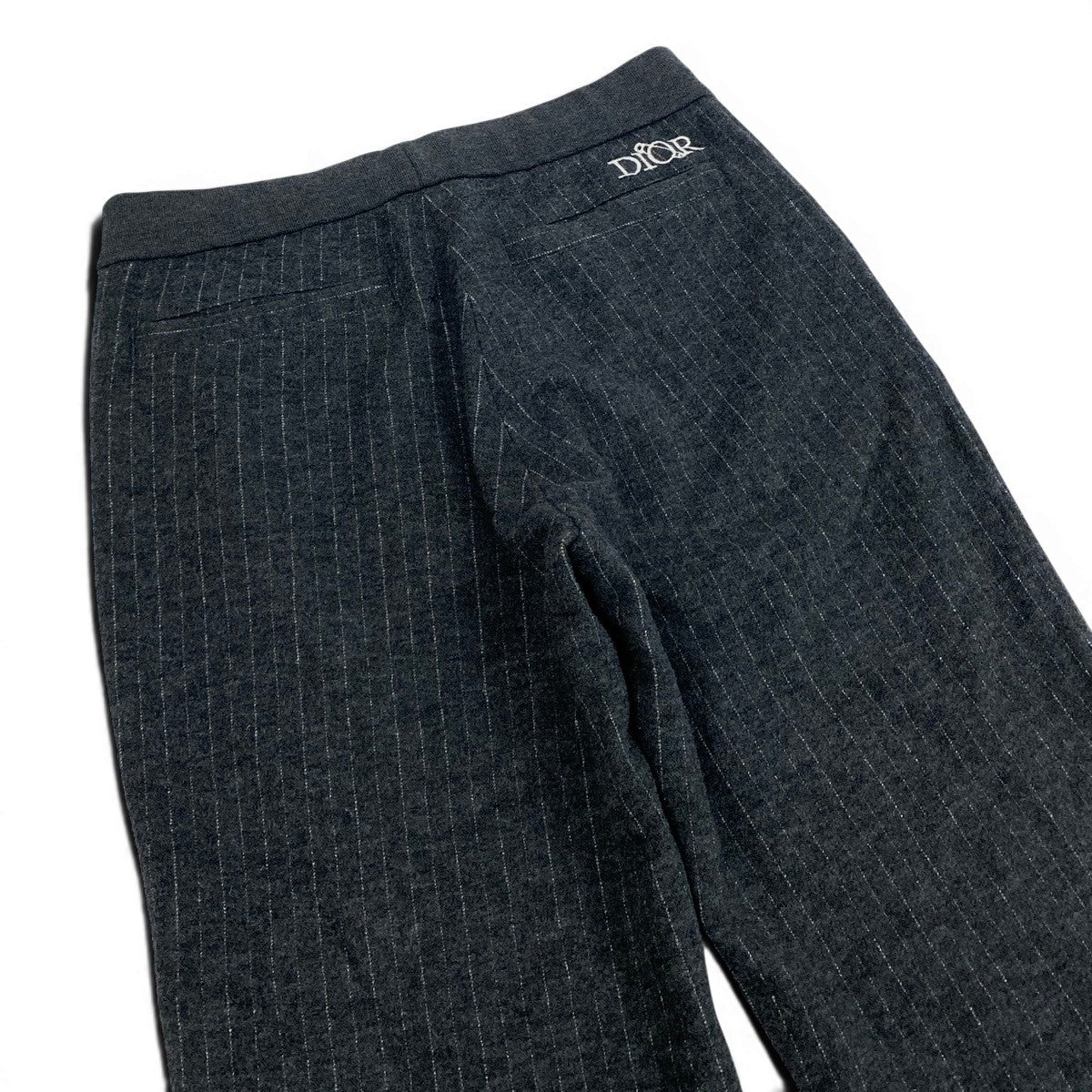 9f5 Dior  Homme ディオールオム ウールパンツ ボトムス ストライプ柄 ロゴ刺繍 ウエスト調整可 サイズS グレー  メンズ 紳士服u02t