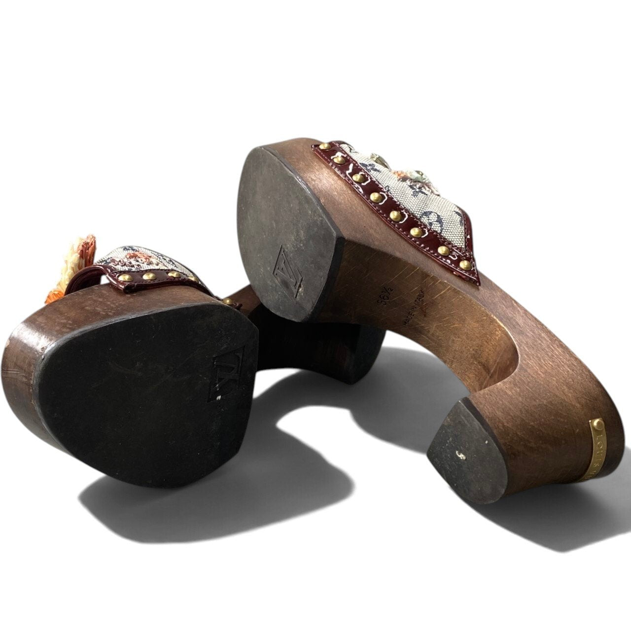 h20 LOUIS VUITTON モノグラムミニ ビジューウッドサンダル 36 1/2サイズ レディース 女性用k02i