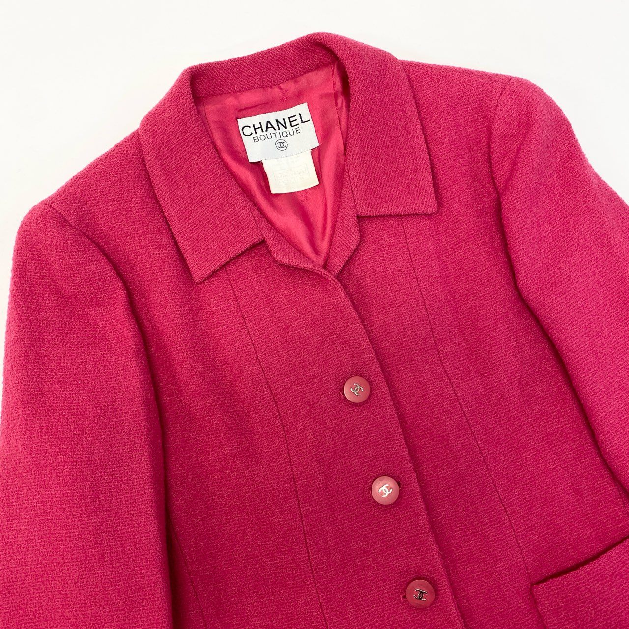 Ca28 CHANEL シャネル 1996年 ツイードジャケット ココマークボタン P06647 サイズ38 ピンク VINTAGEu02t