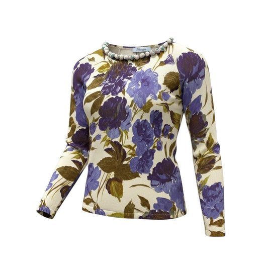 40f15 Blumarine ブルマリン フラワープリント ニットセーター 花柄 薄手 ロングスリーブ マルチカラー レディース女性服o07t