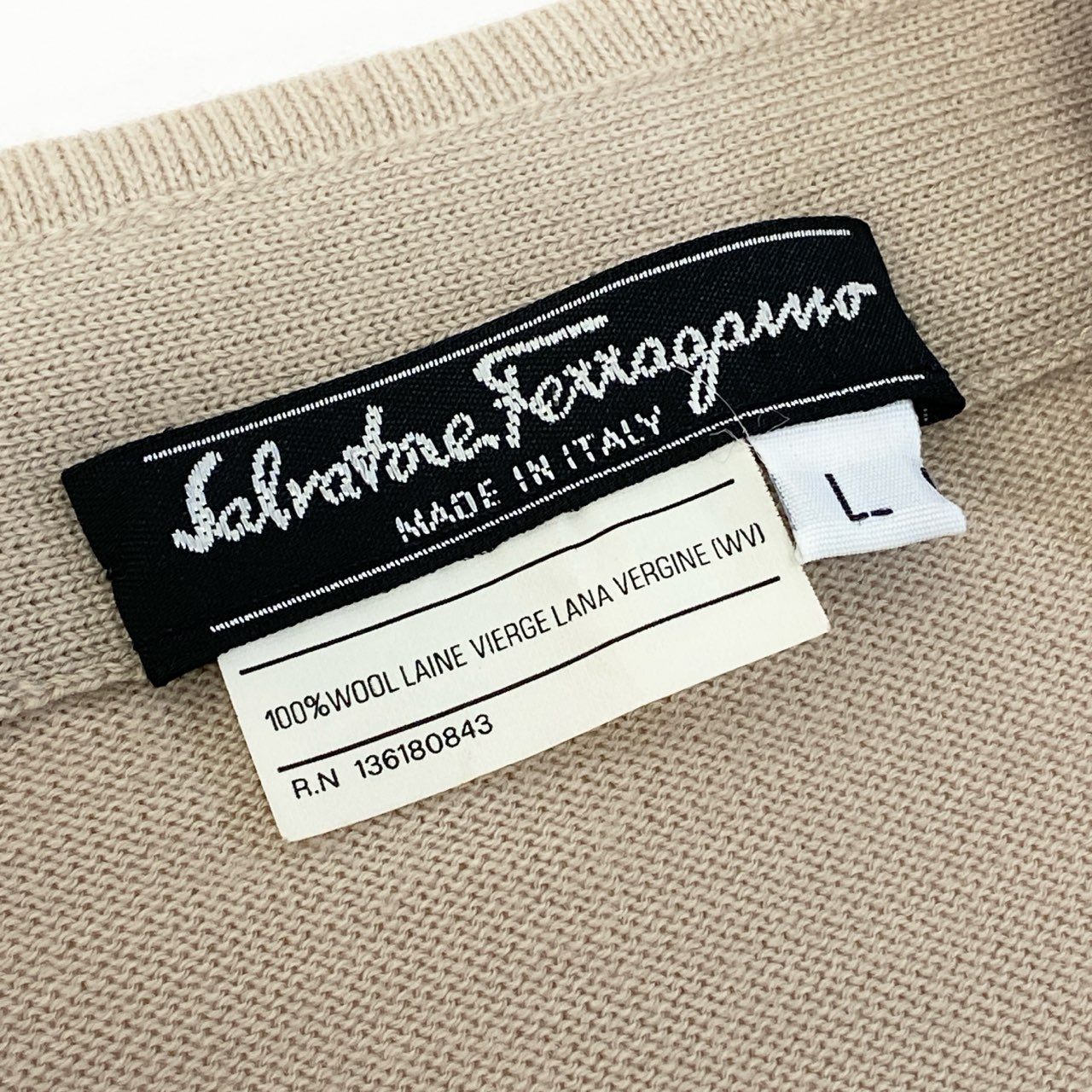 Ia16 Salvatore Ferragamo サルヴァトーレ フェラガモ ガンチーニ Vネック ニット セーター サイズL ベージュ Gancini Knit Sweatert18r